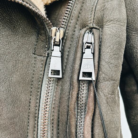 GF Ferre Gianfranco Chocolate Brown Leather Bomber Jacket Shearling 24/38 XS - Picture 7 of 14